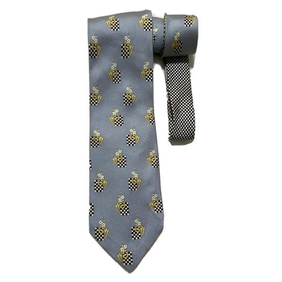 VERSUS GIANNI VERSACE Gray Geometric Floral Silk Tie ITALY...